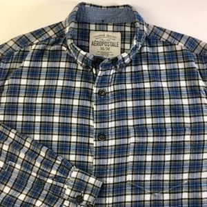 ✨ Aeropostale Plaid Button Down Shirt‎ M Blue/White